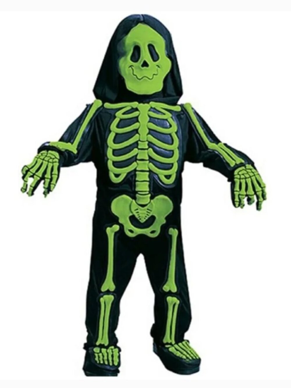 Skelebones Halloween Costume 3T/4T Skeleton Green 3-D 6 Pc Jumpsuit Boys Toddler